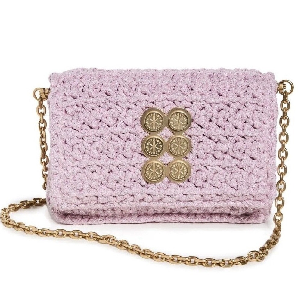 Kooreloo Purple Crochet Clutch Crossbody Bag Gold Chain Knit‎ Metallic Lavender